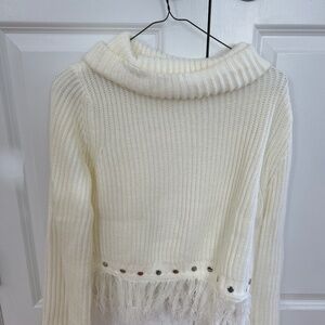 Lulus fringe cropped cream sweater size small